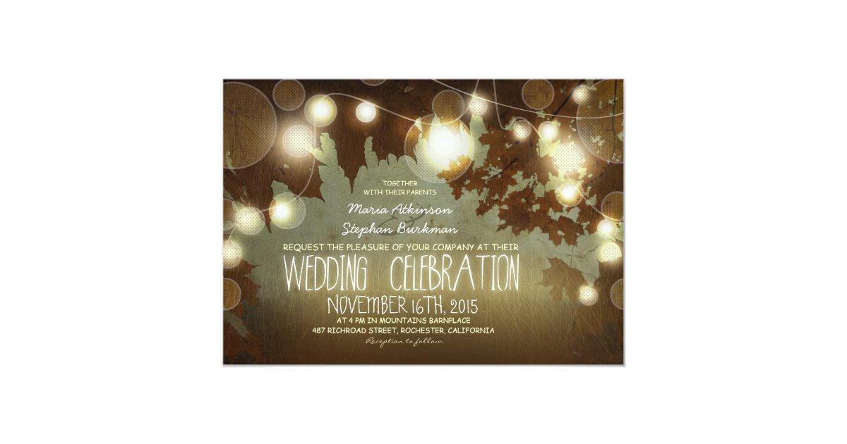 string of lights rustic wedding invitation Zazzle