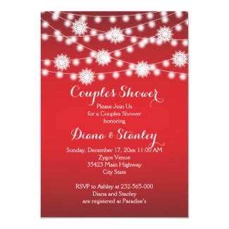 String of lights snowflakes wedding couples shower 5x7 paper invitation card