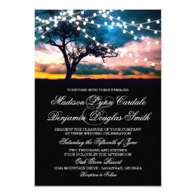 String of Lights Tree at Sunset Wedding Invitation