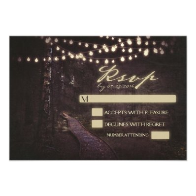 string of lights tree path wedding RSVP Announcement