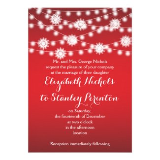 String of lights & white snowflakes red wedding announcements