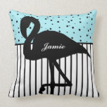 Stripe and Dots Modern Flamingo Black White Aqua pillows