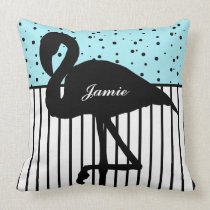 Stripe and Dots Modern Flamingo Black White Aqua Pillows