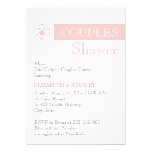 Stripe and flower pink grey wedding couples shower custom announcement