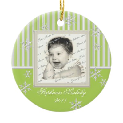 Stripe and Snowflakes Light Green Christmas Tree Ornament