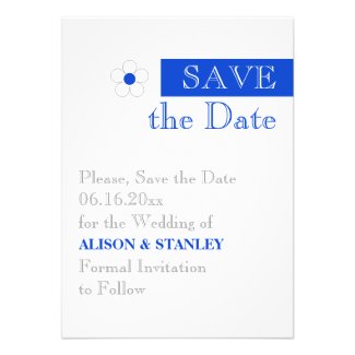 Stripe & flower blue, grey wedding Save the Date Invitation