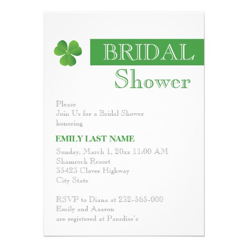 Stripe & green clover Irish wedding bridal shower Personalized Invite (front side)