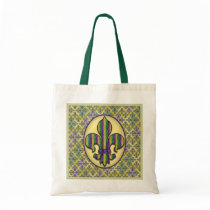 Stripe Mardi Gras Fleur de lis Canvas Bag