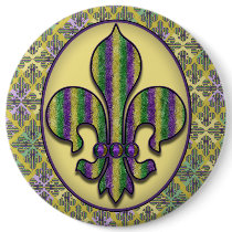 Stripe Mardi Gras Fleur de lis Buttons