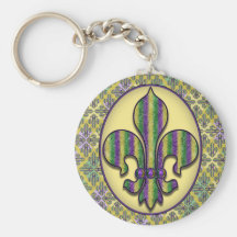 Stripe Mardi Gras Fleur de lis Key Chain