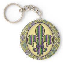 Stripe Mardi Gras Fleur de lis Key Chain