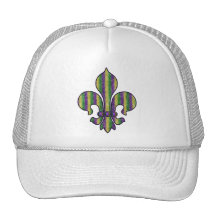 Stripe Mardi Gras Fleur de lis Mesh Hats