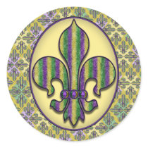 Stripe Mardi Gras Fleur de lis Round Stickers