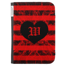 stripe punk black and red design monogram kindle case