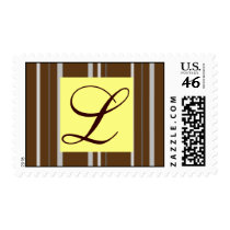 Stripe Wedding Monogoram L Brown Postage Stamp by Initialreaction Stripe Wedding Monogoram L Brown Postage Stamp