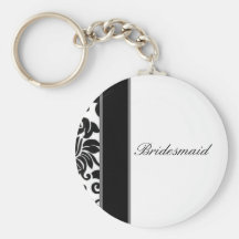 Striped black white and grey damask Wedding set Key Chains