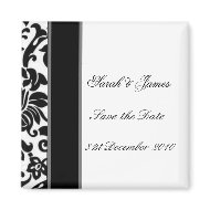 Striped black white and grey damask Wedding set magnet