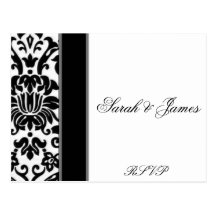 Striped black white and grey damask Wedding set Postcard
