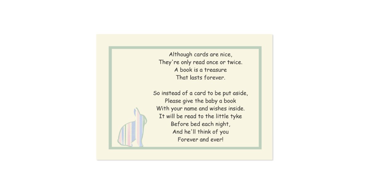 Striped Bunny Baby Shower Book Poem Insert Card Zazzle