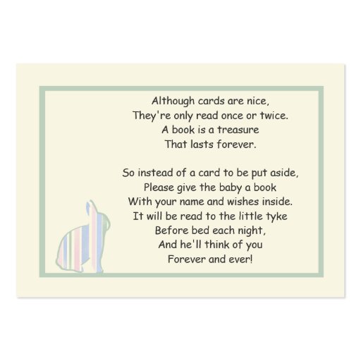 Striped Bunny Baby Shower Book Poem - Insert Card Business Card