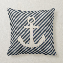 Striped Burlap Look Nautical Ship's Anchor Pillow