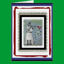 Striped Cat & Red Bird - blue/red version cards