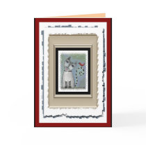 Striped Cat & Red Bird - funky greeting card (5) by folkartblonde Striped Cat & Red Bird - funky greeting card (5)