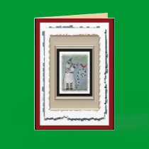 Striped Cat & Red Bird - funky greeting card (5)