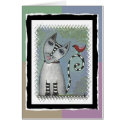 Striped cat & Red Bird - pastels version / card by folkartblonde Striped cat & Red Bird - pastels version / card