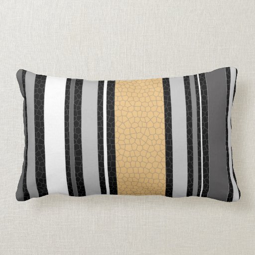 Striped Neutral Black White Grey Pattern Tan Lumbar Pillow Zazzle