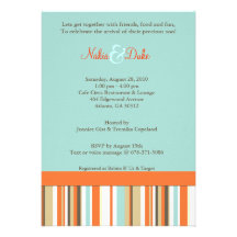 Striped orange and blue babyshower invitation