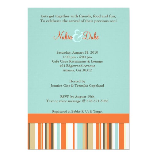 Striped orange and blue babyshower invitation