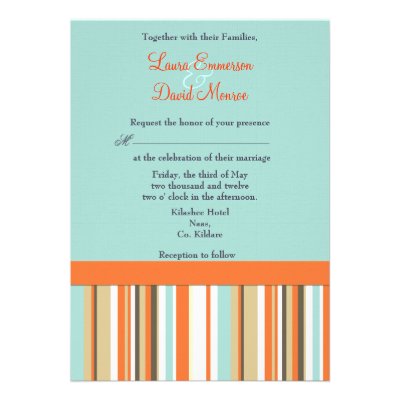 Striped orange and blue  Wedding invitation