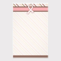 Striped Pink & Brown Pink Ribbon Unlined stationery