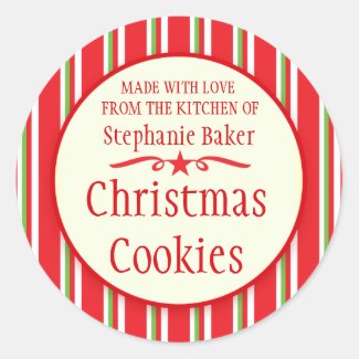 Striped red green cookie swap baking gift stickers