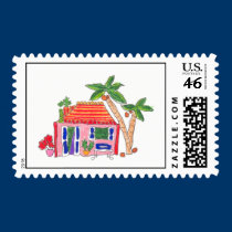 Striped Roof House Custom Postage stamps