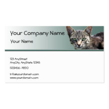 Striped Tabby with Green Eyes on Green Gradient Business Card Template