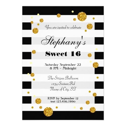 Stripes and Glitter Sweet Sixteen Invitation