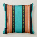Stripes black aqua orange funky throw pillow