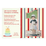 Stripes boy's photo 1st birthday party invitation
