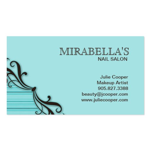 Stripes Business Card Swirl Turquoise blue Brown (back side)