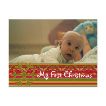 Stripes Damask My First Christmas Photo Postcard