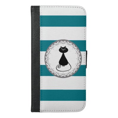 Stripes funny Cute girly whimsical cat iPhone 6/6S Plus Wallet Case