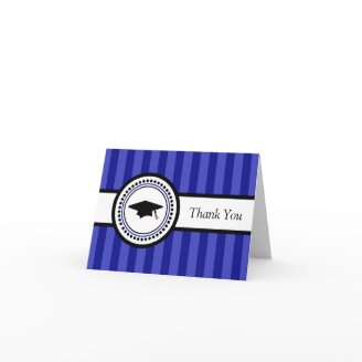 Stripes Graduation Cap Thank You Card (Navy Blue)