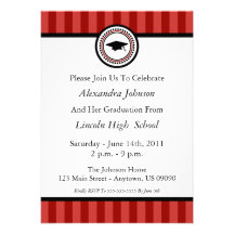 Stripes Graduation Invitations (Maroon Red)