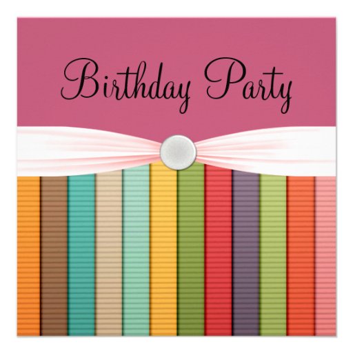 Stripes In Rainbow Of Colors Girlie Birthday Party Personalized Invite
