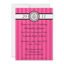 Stripes Law School Graduation Invitations Hot Pink invitation