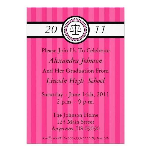 Stripes Law School Graduation Invitations Hot Pink (front side)