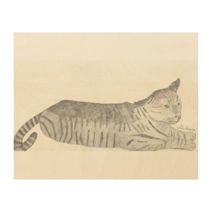 Stripey Cat By Julia Hanna Wood Wall Art