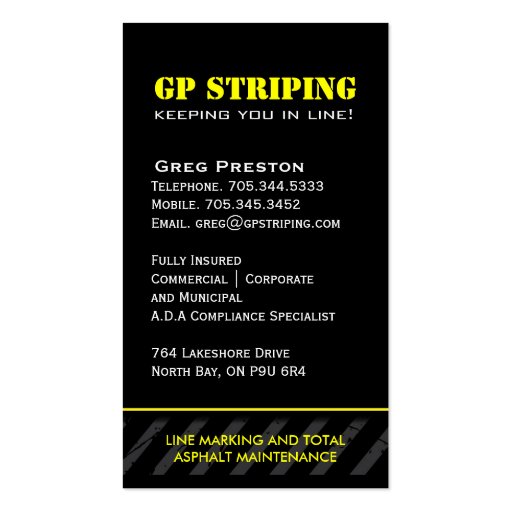 Striping Company Business Cards (back side)